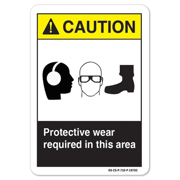 ANSI, Protective Wear Required In This Area, Ear Eye Foot, 18in X 12in Alum, 12" H, 18" W, Landscape